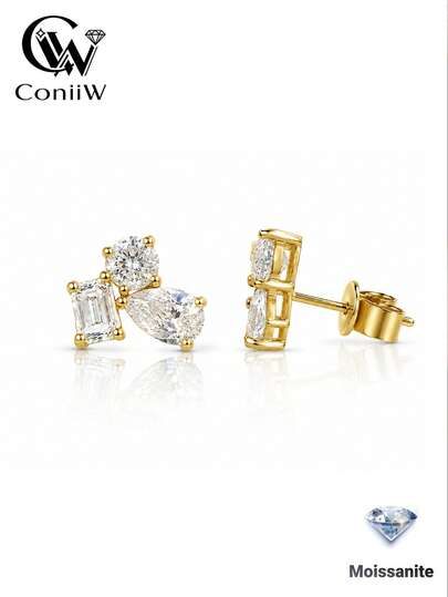 ConiiW Un par de pendientes de botón de plata de ley 925 con moissanita de 2.4 quilates de corte múltiple y piedra mixta para mujeres, exquisitos y únicos, adecuados para uso diario.