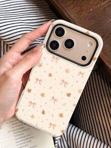 1pc Autumn Gentle Ins Style Light Pink Ribbon Bow Caramel Maple Leaf Tiny Gold Star Pattern Design, Phone 17 Pro Max Phone Case, Compatible With Phone 16 Pro Max, 15 Pro Max, 14 Pro Max, High-End Fashionable And Interesting Phone Case, Suitable For 11/12/13/14/15/16/17 Pro Max Plus, Elegant Design For Men And Women, Perfect Gift For Friends, Besties On Holidays, Birthdays, Daily Life, Anniversaries! - Multicolor - View 2
