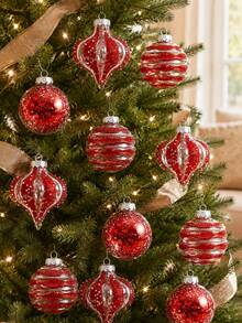 10/9/1pc Red Christmas Ball Ornament Set With Merry Christmas Ribbon, Transparent Glitter Swirl Onion Ball And Confetti Design, Suitable For Holiday Tree, Wreath, Garland, Gift Wrapping, Fireplace Mantel Display, Party Home Decor, Adult Style - Multicolor - View 4