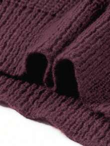 Lightweight Casual Textured Knit Sweater, Minimalist Design, Loose Fit Crew Neck Pullover For Unisex, Suitable For Autumn/Winter - Burgundy - View 8