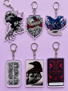 1pc/6pcs Six Of Crows Acrylic Keychain, Crow Skull Design Bag Charm. Gothic Novel Theme Pendant, Suitable For Decorating Backpacks, Perfect Gift For Book Lovers And Fantasy Novel Enthusiasts - Multicolor - View 5