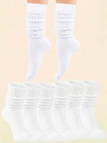 1/3/6 Pairs Women's White Fashion Bubble Scrunch Yoga Socks, Mid-Calf Socks, Sports Socks, Sweat-Absorbent Breathable Comfortable, Classic, Knee-High, Casual Tight Calf Socks, Women's Socks, Suitable For Daily, Sports, Pilates, Back To School, All Seasons - White - View 1