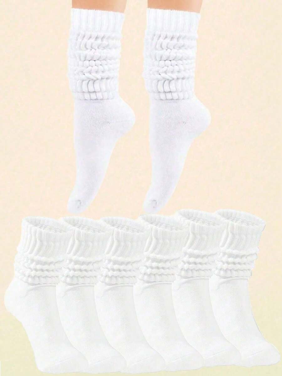 1/3/6 Pairs Women's White Fashion Bubble Scrunch Yoga Socks, Mid-Calf Socks, Sports Socks, Sweat-Absorbent Breathable Comfortable, Classic, Knee-High, Casual Tight Calf Socks, Women's Socks, Suitable For Daily, Sports, Pilates, Back To School, All Seasons - White - View 1