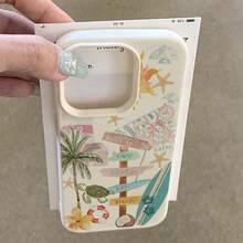 1pc TPU Material Beach Coconut Tree Turtle Pattern Phone Case Compatible With IPhone 17 Pro Max/17/16 Pro Max/15/13/12/11/ S20 FE/A15/S24/A55/ Note 11/Note 12/Note 13 Pro Full Coverage Anti-Drop Soft Shell Protective Cover - White - View 3