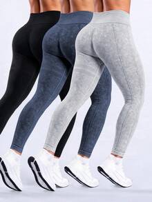 3 Pcs Women'S Seamless Outdoor Matte Sports Yoga Pants, High Waist High Elastic Moisture-Wicking, Peach Butt Lifting, Touch Tights Spring Fall - Multicolor - View 1