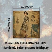 Vintage Paris Fashion Lady Scrapbook Paper 24 Sheets, 6 Inch Square Non-Repeating, Distressed Old Magazine Newspaper Fashion Figure Illustrations, Junk Journal Collage DIY Greeting Card Vintage Artistic Handmade Gift - Square - View 5
