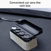 1pc Car Shiny Coin Storage Box With 4 Compartments Crystal Rhinestone Organizer Diamond Coin Dispenser For SUVs Sedans Trucks Interior Accessories Car Organization Solutions Bling Auto Holder - Silver - View 4