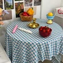 1pc Blue Plaid Tablecloth Cover, Artistic Atmosphere Desk Cloth, Photography Backdrop, Suitable For Holidays And Daily Decoration - Blue - View 1