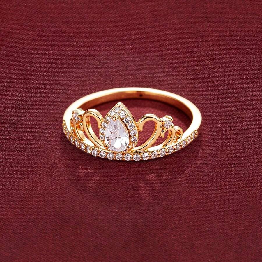1pc Fashion Water Drop Crown Shaped Artificial Zirconia Ring For Women - Multicolor - View 1