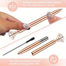 10pcs Artificial Crystal Rhinestone Pens, Bridal Party Pens, Shiny Metal Ballpoint Pens, Cute Pretty Wedding Pens, Suitable For Bridal Party, Party, Office, School Back To School Season - Gold - View 4