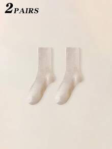 1/2/5 Pairs Women's Mid-Calf Cotton Socks With Double Needle Loose Cuff, Unisex - Multicolor - View 35