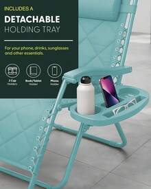 Gravity Chairs (2-Pack) Premium Heavy-Duty Outdoor Recliners With Luxe Two-Tone Design! Features Ultra-Padded Ergonomic Support, 5-Position Adjustable Backrest Independent Headrest, Built-In Cup Holder Phone Slot, And Smooth Rocking F - Mint - View 7