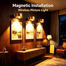 1/2pcs LED Wall Mounted Art Light, Battery Powered Wall Picture Light, Smart Magnetic Wireless Wall Lamp, Home Decor Wall Spotlight, Touch Dimmable, 3 Lighting Modes, Suitable For Framed Artwork And Portrait Lighting Display - Multicolor - View 3