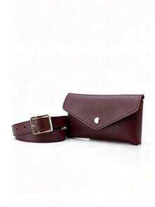 Vintage Fashion Chain Buckle Women's Leather Belt Waist Bag, Daily Outing Wallet Phone Bag, Commute Matching Niche Design Waist Bag - Coffee Brown - View 5