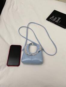Korean Style Niche Design Dumpling Bag, New Fashion Chain Strap Ditsy Floral Commuter Daily Chic Shoulder Crossbody Bag - Blue - View 3