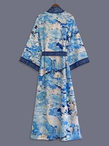Bohemian Fashion Floral Print Mid-Length Kimono Cover Up Thin Jacket ...