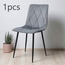 1pc Grey Velvet Dining Chair, Upholstered Easy-Clean Chair With Padded Seat, Ergonomic Backrest & Black Metal Legs, 120 Kg Capacity, For Dining Room, Kitchen & Living Room - Light Grey - View 12