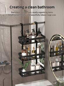 Bathroom Door Hanging Storage Basket, Bathroom Storage Rack, Bathroom Hanging Rack, Double Layer Bathroom Storage Shelf, Bathroom Storage Basket, Bathroom Accessories, Bathroom Storage & Organization, Summer Bathroom Decor - Multicolor - View 5