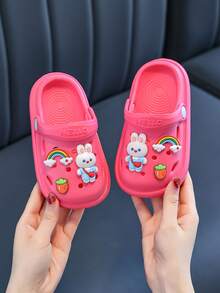 HAHABOBO Kids Rose Red Rainbow Rabbit Decor EVA Clogs, Adjustable Back Strap 2-Way Wear Summer Beach Garden Sandals - Hot Pink - View 4