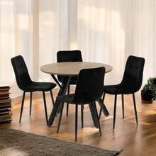 1pc Black Velvet Dining Chair, Upholstered Easy-Clean Chair With Padded Seat, Ergonomic Backrest & Black Metal Legs, 120 Kg Capacity, For Dining Room, Kitchen & Living Room - Black - View 10
