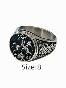 1pc St. George Dragon Slayer 316L Stainless Steel Ring, Vintage Celtic Knot Engraved Men's Ring, Non-Fading - St. George Dragon Slayer Men's Ring - View 17