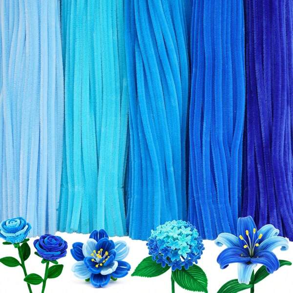 2sets(2000pcs/200pcs) Blue Pipe Cleaner Set, Upgraded Soft Plush Fiber Fluffy Handmade Flower Pipe Cleaners, Suitable For Beginner DIY Art And Craft Projects
