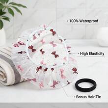[High Quality Thickened Extra Large Shower Cap]2pcs Set: Adjustable Printed Thickened Extra Large Reusable Shower Cap With Elastic Band; Suitable For Women, Spa Centers And Beauty Salons. Hair Cap. Hair Accessory - Multicolor - View 8
