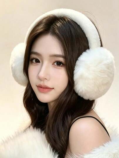 1pc/Set Women's Thick Warm Faux Fox Fur Earmuffs, Fluffy Large Ball Design, Soft Long Fur Windproof Ear Protection, Daily Shopping, Snow Travel, Photography, Cold Weather Warmth