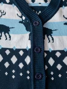 كنزة صوفية محبوكة بألوان متباينة بتصميم رنة عيد الميلاد لطيفة للأولاد، أكمام طويلة، مناسبة للارتداء اليومي والحفلات والربيع والخريف والشتاء - أزرق بحري - مشاهدة 6