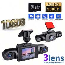 SIDAKEYE Camera hành trình Dash Cam, cấu hình ống kính toàn cảnh 360° 4/3, thẻ nhớ 64GB, màn hình IPS 3.16 inch, camera trước 1080P và camera trái/phải 720P, camera giám sát bao quát toàn diện, camera lùi, nhìn đêm độ phân giải cao, dải động rộng, cảm biến G, pin 150mAh - A - Xem 10