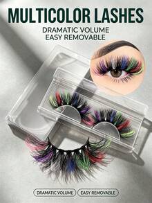 Rainbow Multicolor Faux Fur False Eyelashes, Exaggerated Voluminous Strip Lashes For Party And Cosplay - Multicolor - View 8