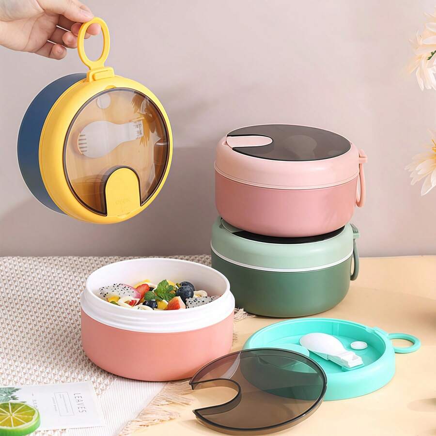 1pc Bento Box Set, Compartment Food Storage Container Set, Lunch Box With Spoon - Multicolor - View 1