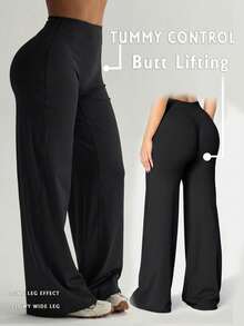 1pc Women's Solid Color Loose Yoga Wide Leg Pants, Comfortable Slim Fit Versatile, Suitable For Running, Fitness And Yoga - Black - View 2
