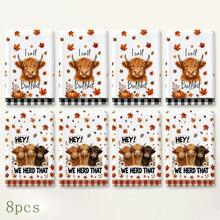 2/4/6pcs Highland Cow Autumn Theme Printed Kitchen Napkins, Cute Hand-Drawn Style, Soft And Easy To Clean, Highland Cow, Pumpkin, Maple Leaf Patterns, Home Decor, Autumn Home Gift, Suitable For Bathroom Decor, Kitchen Decor, Kitchen Accessories - Multicolor - View 9