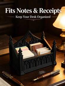Gothic Cathedral Style Business Card Holder, Desktop Organizer Box, Home Decor, Multi-Functional Storage Tray, Suitable For Storing Notes/Small Cards/Photos/Dried Flower Gifts/Office Desk Storage/Bills/Housewarming, Halloween, Christmas Gifts - Multicolor - View 4