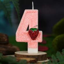 1pc Handmade Pink Glitter Number Birthday Candle With Rhinestone Raspberry Fruit Decoration, 0-9 Number Cake Topper, Sweet Cute Girl Birthday Baby Shower Fruit Theme Party Dessert Table Celebration Supplies - Pink Strawberry - View 9