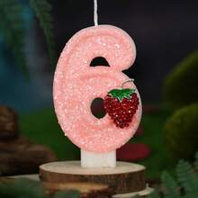 1pc Handmade Pink Glitter Number Birthday Candle With Rhinestone Raspberry Fruit Decoration, 0-9 Number Cake Topper, Sweet Cute Girl Birthday Baby Shower Fruit Theme Party Dessert Table Celebration Supplies - Pink Strawberry - View 21