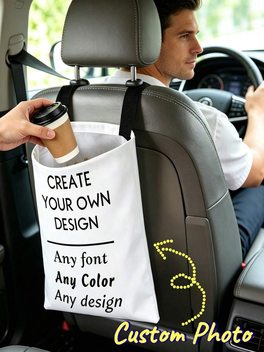1pc Custom Car Trash Bag With Any Image, Hanging Car Backseat Trash Bag, Suitable For Most Vehicle Additions, Camping And Travel, Backseat Car Garbage Bag, Hanging Car Waste Storage - 1pc - View 1