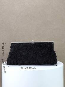 Dedoo Women's Evening Clutch Bag, Rectangular Hard Frame, 3D Petal Floral Pattern, Rhinestone Trim, Elegant Gothic Glamour Style, Suitable For Cocktail Parties, Banquets, Balls - Black - View 6