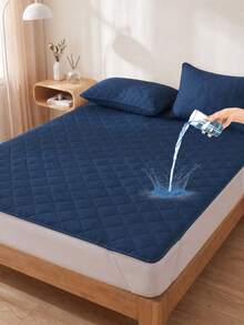 1pc Waterproof Quilted Mattress Protector, Elastic Band, Soft Comfortable Breathable, Suitable For Single/Double/Queen/King Size Bed, Machine Washable, Dust-Proof Protection, Only 1pc Mattress Cover, Summer Back To School - Azure Blue - View 4