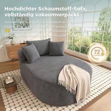 Komprimierter ovaler Relaxsessel aus Cordstoff – Montagefreier Einzelsessel mit tiefer Sitzfläche (122 cm), Lounge-Sessel für Wohnzimmer, Schlafzimmer & Leseecke – Hellbeige/Grün/Grau - Grau - Übersicht 10