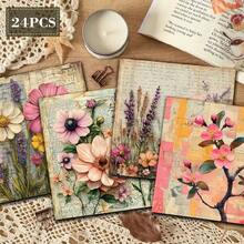 24 Lembar Kertas Scrapbook Motif Bunga Gambar Tangan Vintage, Ukuran 6*6 Inci, Kertas Dekoratif Pola Bunga Liar Gaya Manuskrip Usang, Cocok untuk Kolase, Origami, dan Bahan Scrapbooking, Kertas DIY, Bullet Journal, Kartu Ucapan, Pembungkus Kado, dan Dekorasi Rumah - Square - View 3