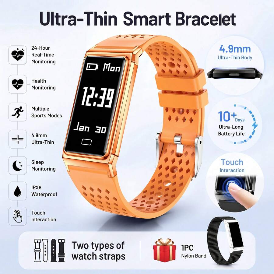 JIAYAOO 1 buah Smartwatch Ultra Tipis yang Sangat Menarik, Desain Ultra Tipis, Casing Paduan Logam, Silikon Ramah Kulit, Ringan Saat Dipakai, Tahan Air IPX8, Pengingat Panggilan, Pemantauan Tidur, Kontrol Kamera Jarak Jauh, Berbagai Mode Olahraga, Kompatibel dengan iOS dan Android, Hadiah Sempurna untuk Keluarga, Teman, dan Guru