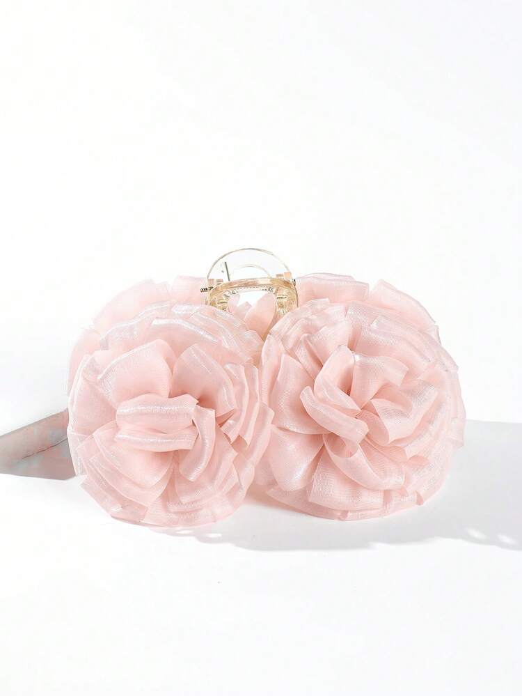1pc Women's Solid Color 3D Mesh Rose Flower Hair Clip Claw Clip Hair Accessory, Suitable For Daily Wear And Party Styling - Multicolor - View 14