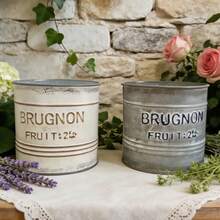 French Vintage Distressed Iron Planter, Retro Metal Flower Bucket, Garden Balcony Decor Planter, Distressed Iron + Vintage Letter Print, Suitable For Garden, Balcony, Homestay And Other Scenes - New Model - View 10