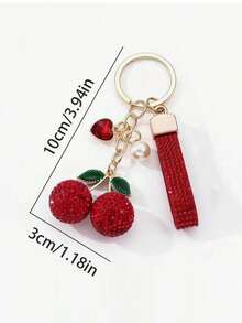 1pc Fashion Alloy Rhinestone Cherry Bag Charm, Clay Rhinestone Keychain, Crystal Inlaid Car Key Pendant, Women's Bag Decoration Accessory - Multicolor - View 6