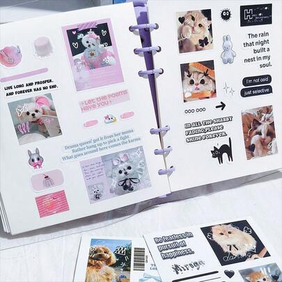 8 piezas de pegatinas realistas de gatitos y cachorros lindos, material de embalaje de estilo curativo adorable, calcomanías impermeables