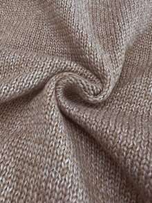 Cardigan Rajut Pendek Wanita Kerah Setengah Tinggi Kancing Tunggal, Bahu Jatuh Lengan Panjang Potongan Ramping Hem Bergaris Minimalis Warna Polos - Aprikot - View 5