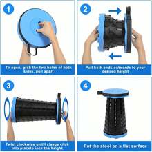 Taburete Plegable Telescópico VOLIXOD, Taburete Portátil y Retráctil para Adultos, Asientos Plegables Mejorados con Capacidad de Carga de 550 libras, Taburetes de Camping para Adultos - Azul - Ver 10