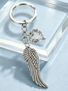 1pc Heart Angel Wings Keychain Phone Bag Backpack Pendant, Handbag Accessory, Souvenir Gift - Antique Silver - View 1